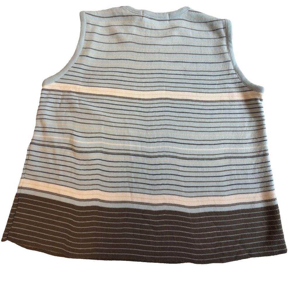 Vintage Karen Lessly Striped Knit Tank Top Sweater Vest Blue Brown M - Picture 2 of 7